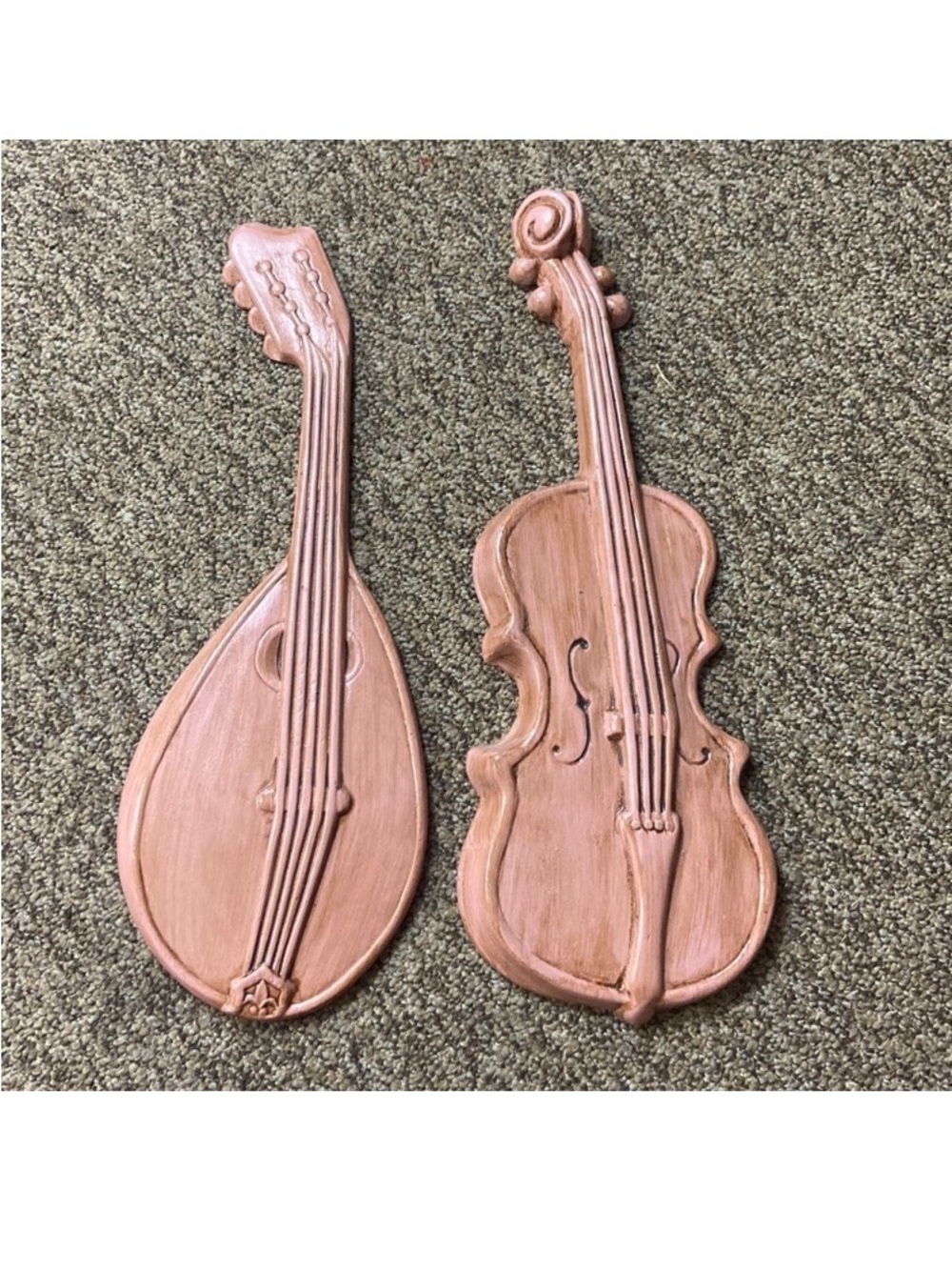 Vintage Royal Decorative Terracotta Wall Instrument Plaque Set - Lute & Violin